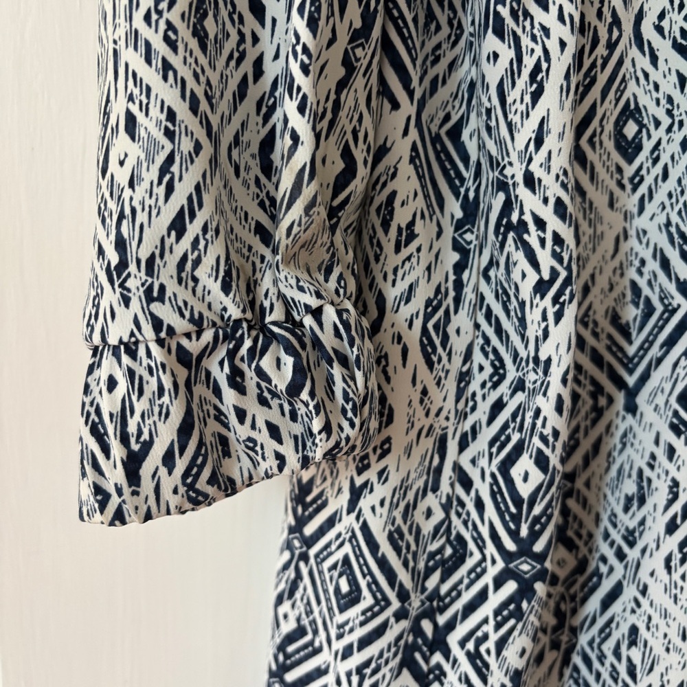Carin Wester Geometric Print Flowy Dress Size 36 Quarter Zip Drawstring Waist - Picture 6 of 13